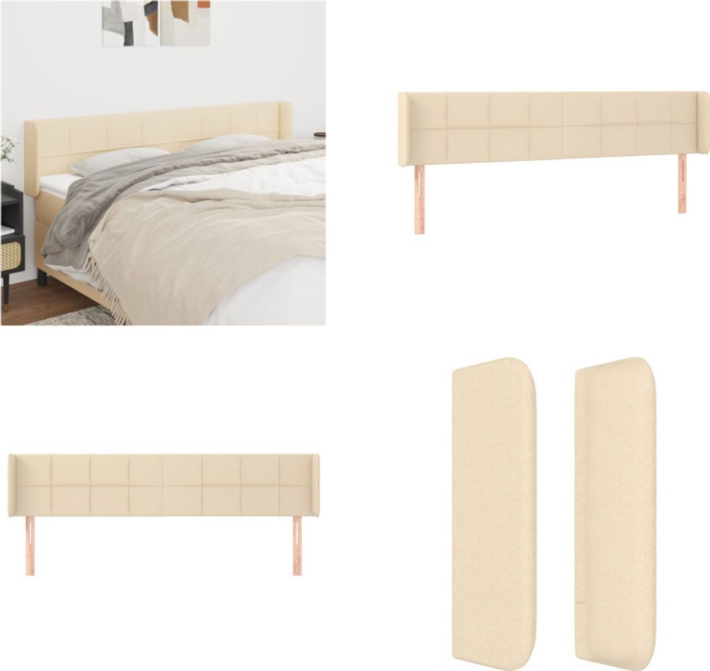 vidaXL Kopfteil mit Ohren Creme 203x16x78/88 cm Stoff - Kopfteil - Kopfteile - Bett-Kopfteil - Bettkopfteil