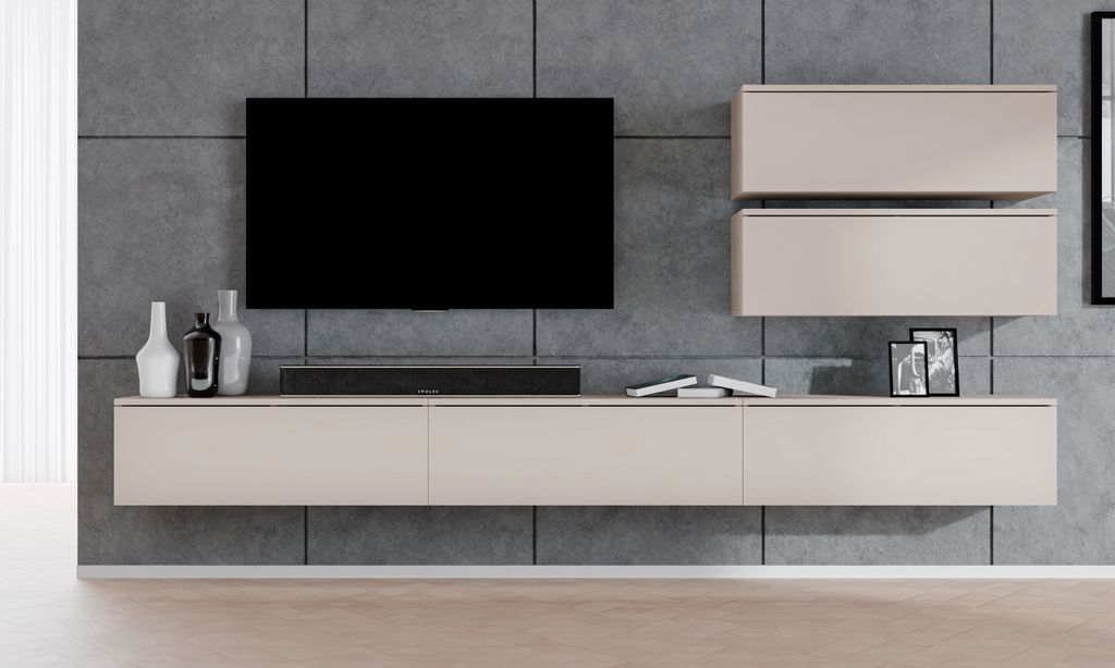 AX LIVING Anbauwand Loriano V Wohnwand beige Kaschmir 300 cm breit