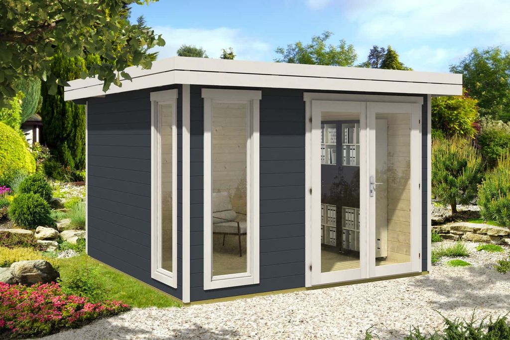 Alpholz Gartenhaus Aldo-28 A aus Holz (Naturbelassen) mit 28 mm Wandstärke, Größe: 320 x 320 cm, Flachdach