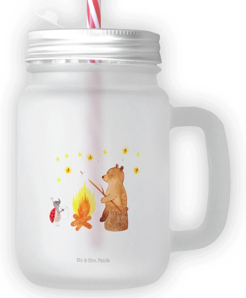 Mr. & Mrs. Panda Glas Bär & Marienkäfer Lagerfeuer - Transparent - Geschenk, Mason Jar, Trinkglas, Teddy, Für Smoothies, Cocktailglas, dessertglas
