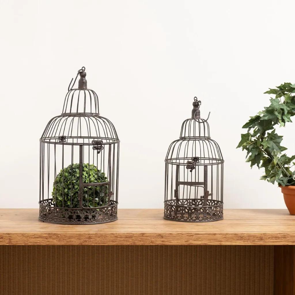 Cage à Plantes et Fleurs Décorative Brune - Set de 2 pour Suspension