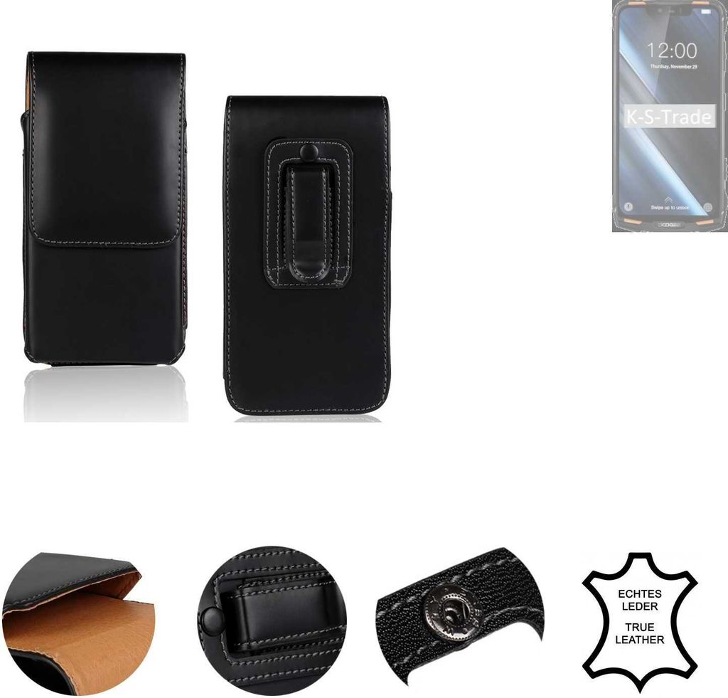 K-S-Trade Holster Gürteltasche Handy Hülle Schutzhülle kompatibel mit Doogee S90 Handyhülle Leder schwarz, 1x