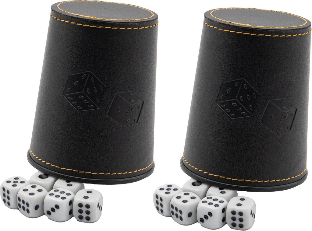 2 Würfelbecher 12 Würfel Knobelbecher Lederwürfelbecher Kunstleder Spiel Würfel Set