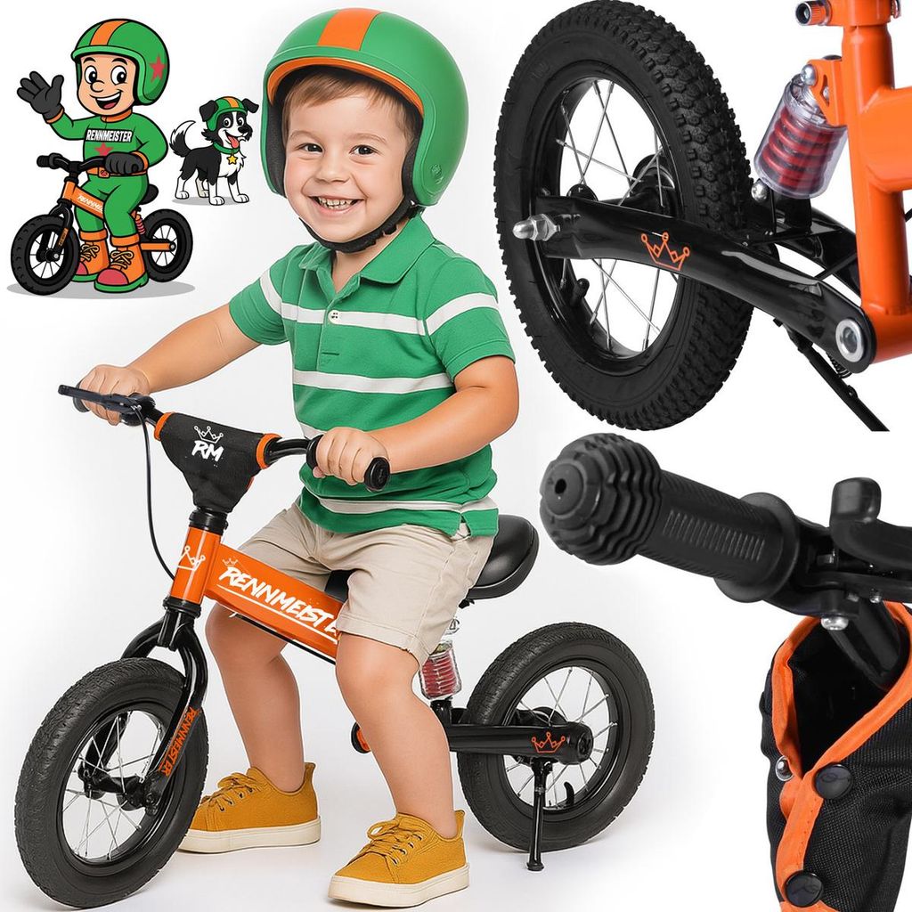 RENNMEISTER Laufrad ab 3 Jahren mit Bremse Balance Bike Kinder bis 50kg Lenker & Sattel Höhenverstellbar Lauflernrad Luftreifen Fahrradständer ...
