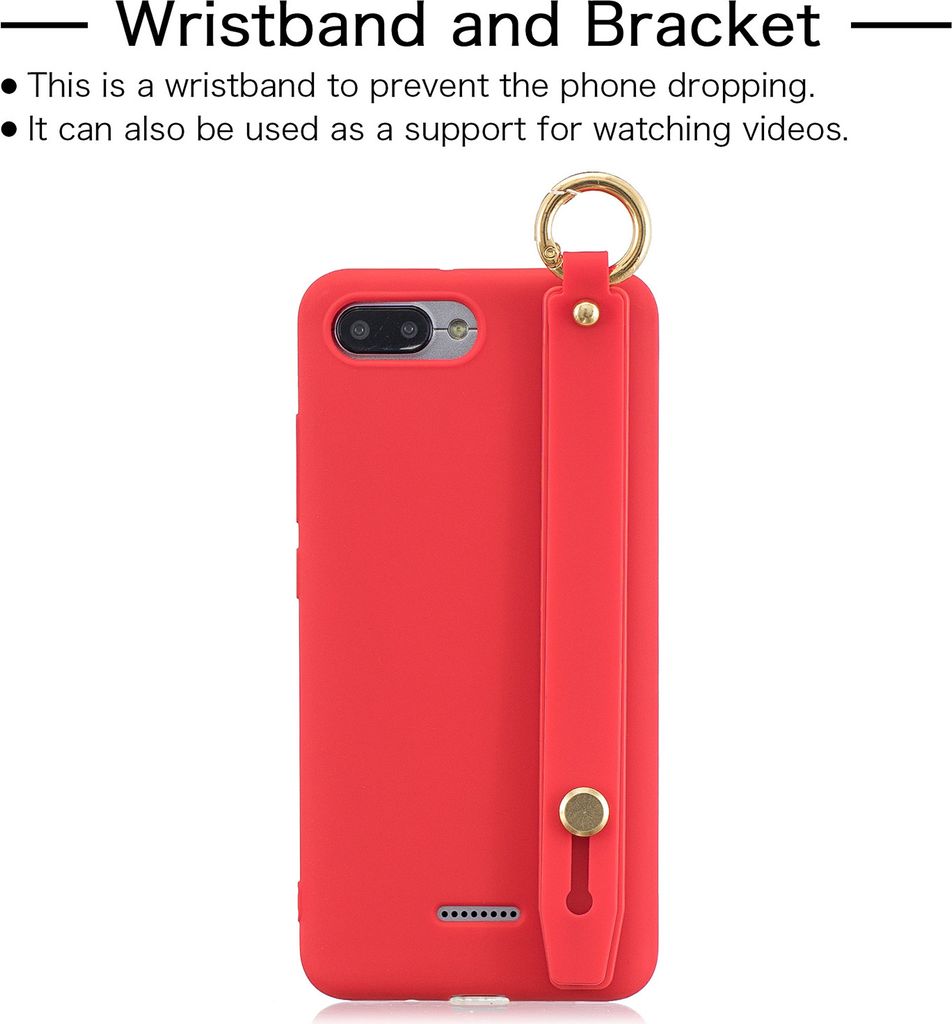 Für Redmi 6A einfache solide Farbe Chic Handgelenk Rope Bracket Matte TPU Anti-Scratch rutschfeste Schutzhülle Rücken Case 11 Lotus rosa