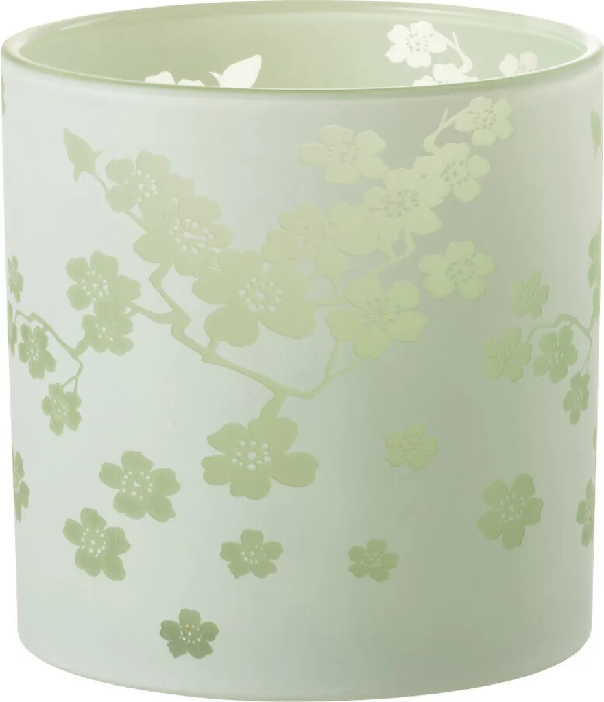 Grand Photophore de Table Fleurs en Verre Vert J-Line Style Naturel