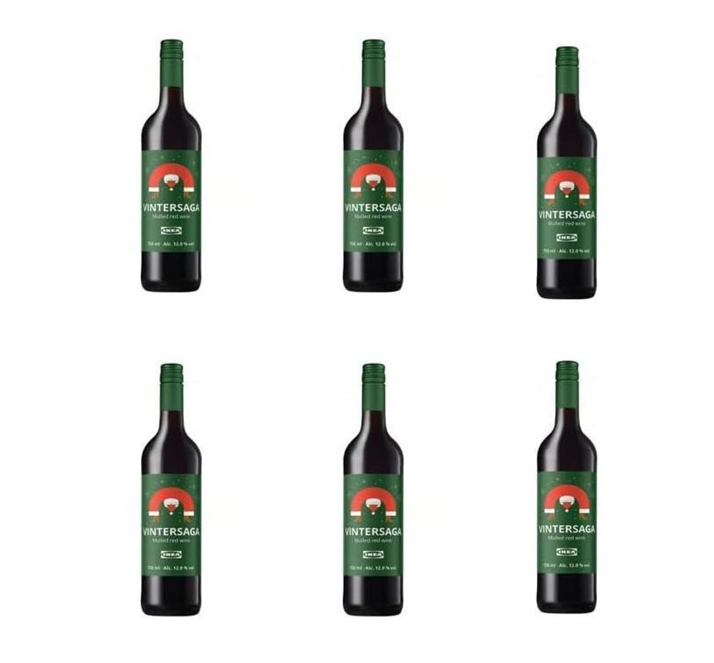 Vintersaga Ikea 2025 Glühwein rot - 12% vol. - 750 ml - Set mit 6 Flaschen