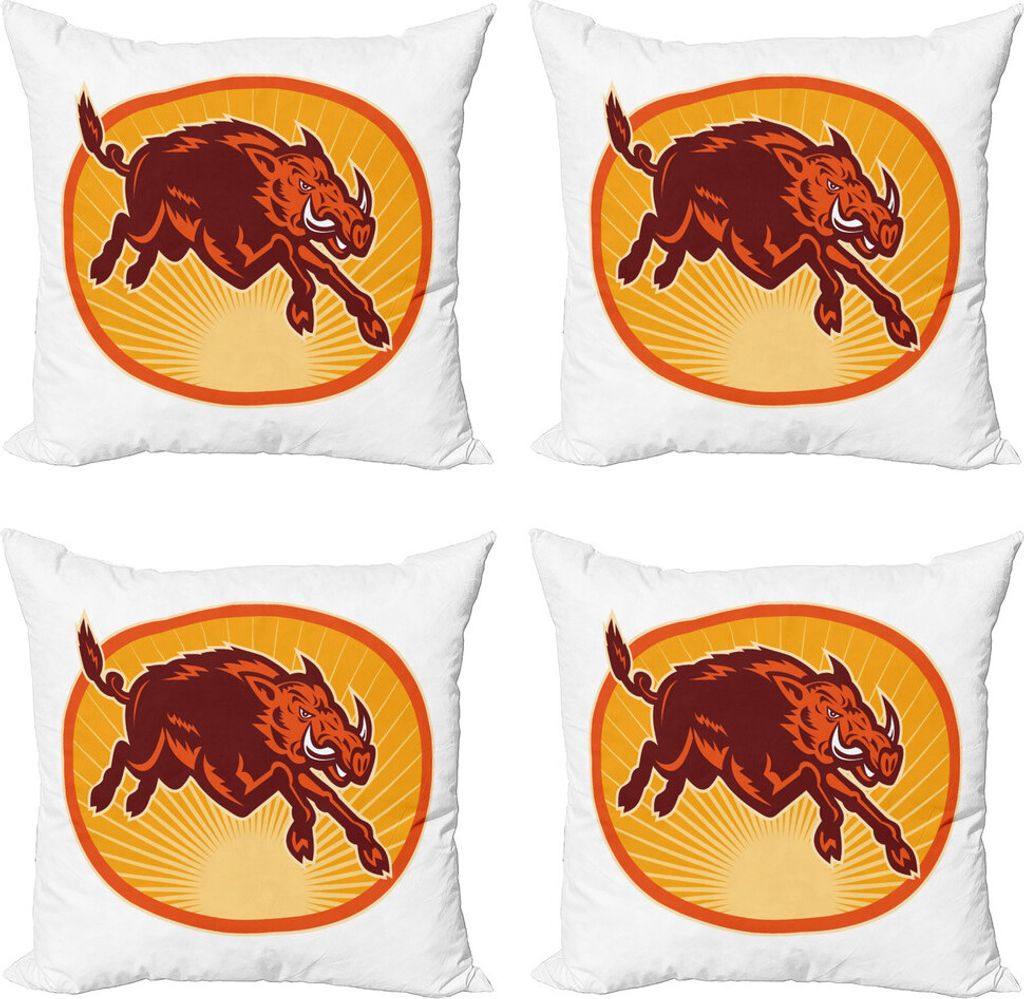 ABAKUHAUS Finnwal Kissenbezug Set (4 Stück), Retro Angriff Wildschwein, Moderner Doppelseitiger Digitaldruck, 60 cm x 60 cm, Vermilion Burgund