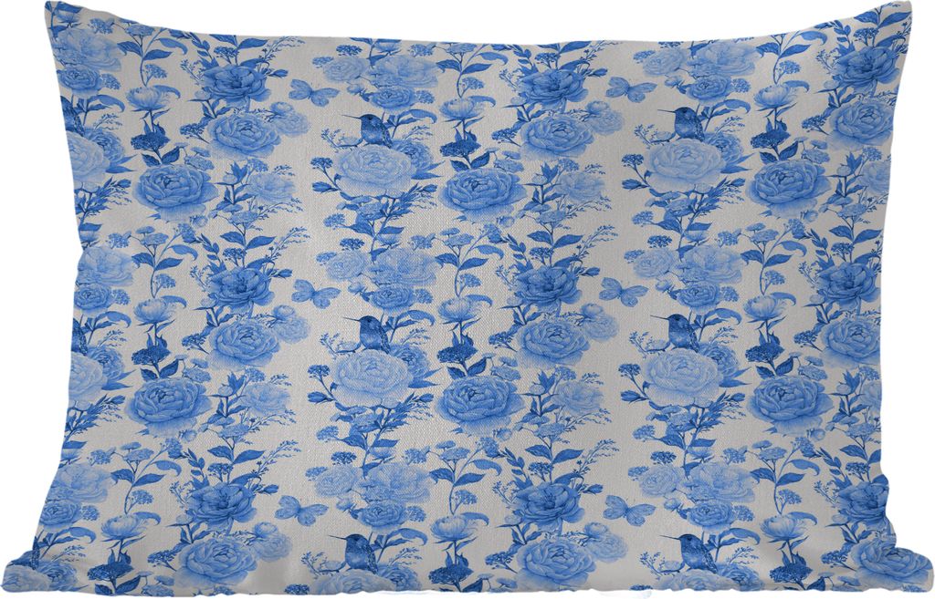 MuchoWow Outdoor Kissen - Blumen - Rosen - Blau - 50x30 cm - Wetterfest - Lounge Kissen - Sofa kissen - Wohnzimmer Dekoration