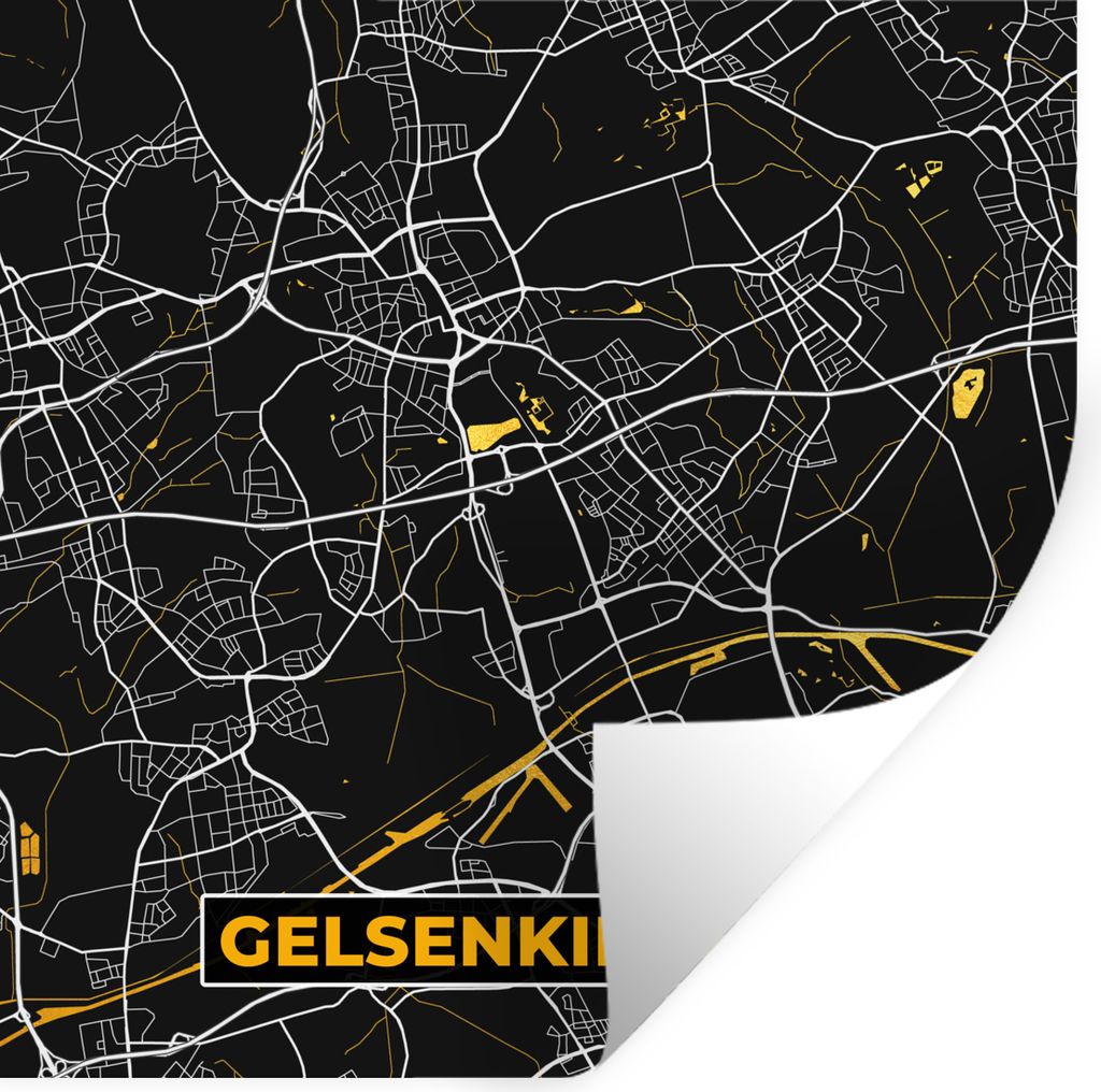 MuchoWow Wandtattoo Wandsticker Wandaufkleber Gelsenkirchen - Karte - Deutschland - Gold - Stadtplan 80x80 cm Selbstklebend und Repositionierbar ...