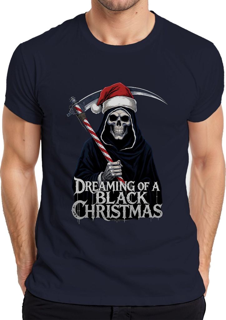 Black Christmas Reaper Santa Skull Scythe Candy Cane Gothic Herren T-Shirt, Navy, XXL