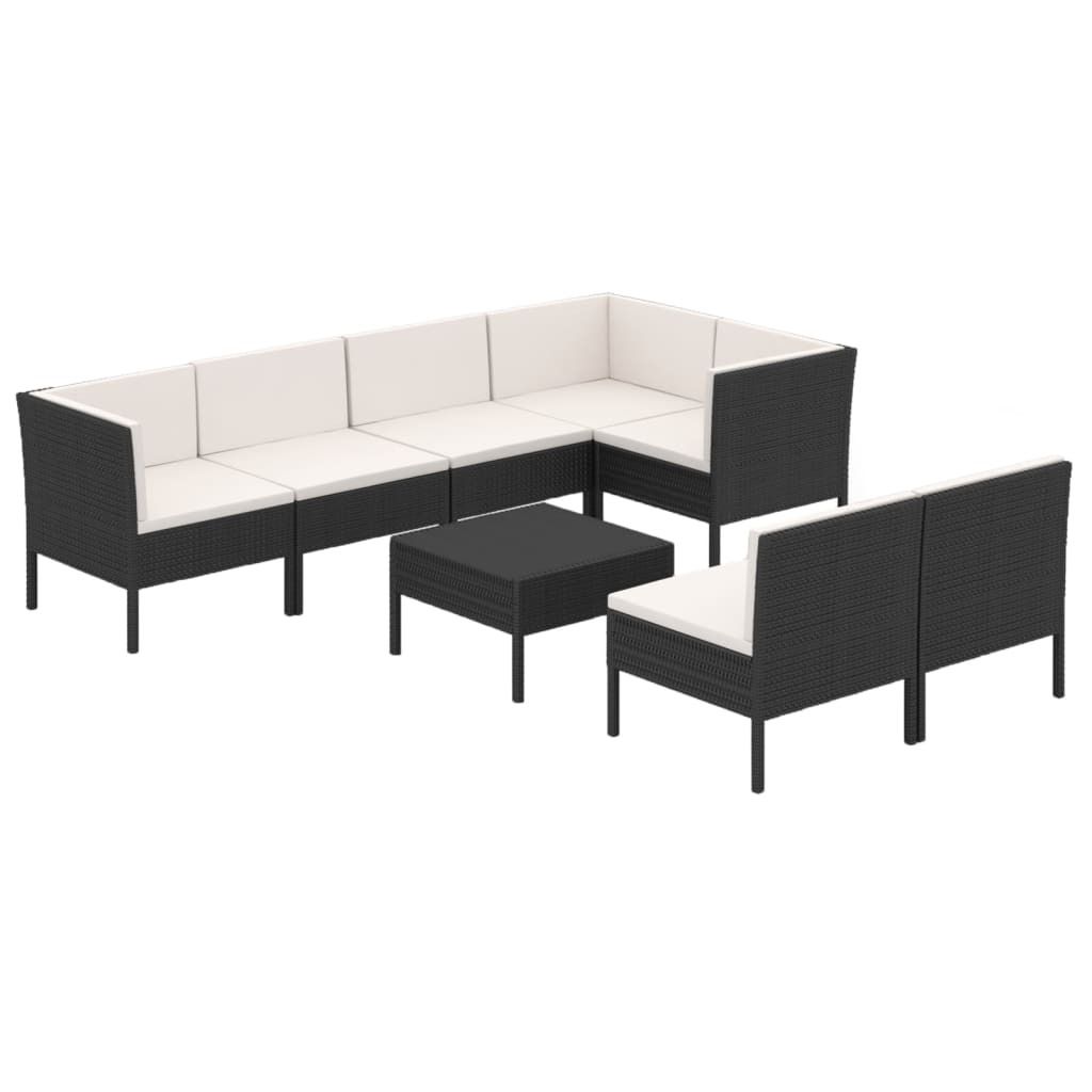 8-tlg. Garten-Lounge-Set mit Auflagen Poly Rattan Schwarz Produktbild 