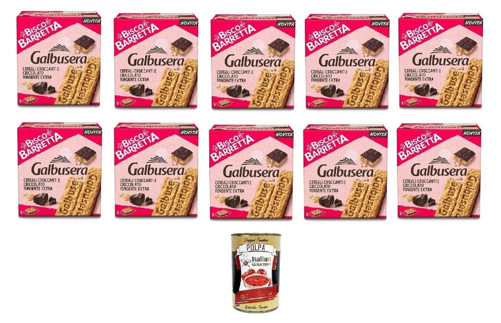 Galbusera Biscobarretta cereali e cioccolato fondente, Riegel Kekse Müsli und dunkle Schokolade 10x 230g + Italian Gourmet polpa 400g