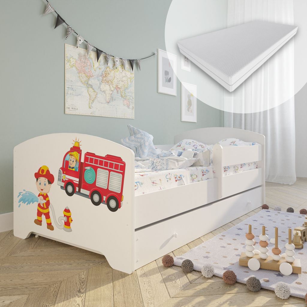 Lit d'enfant 80x160 cm avec matelas et tiroir, protection Image du produit 