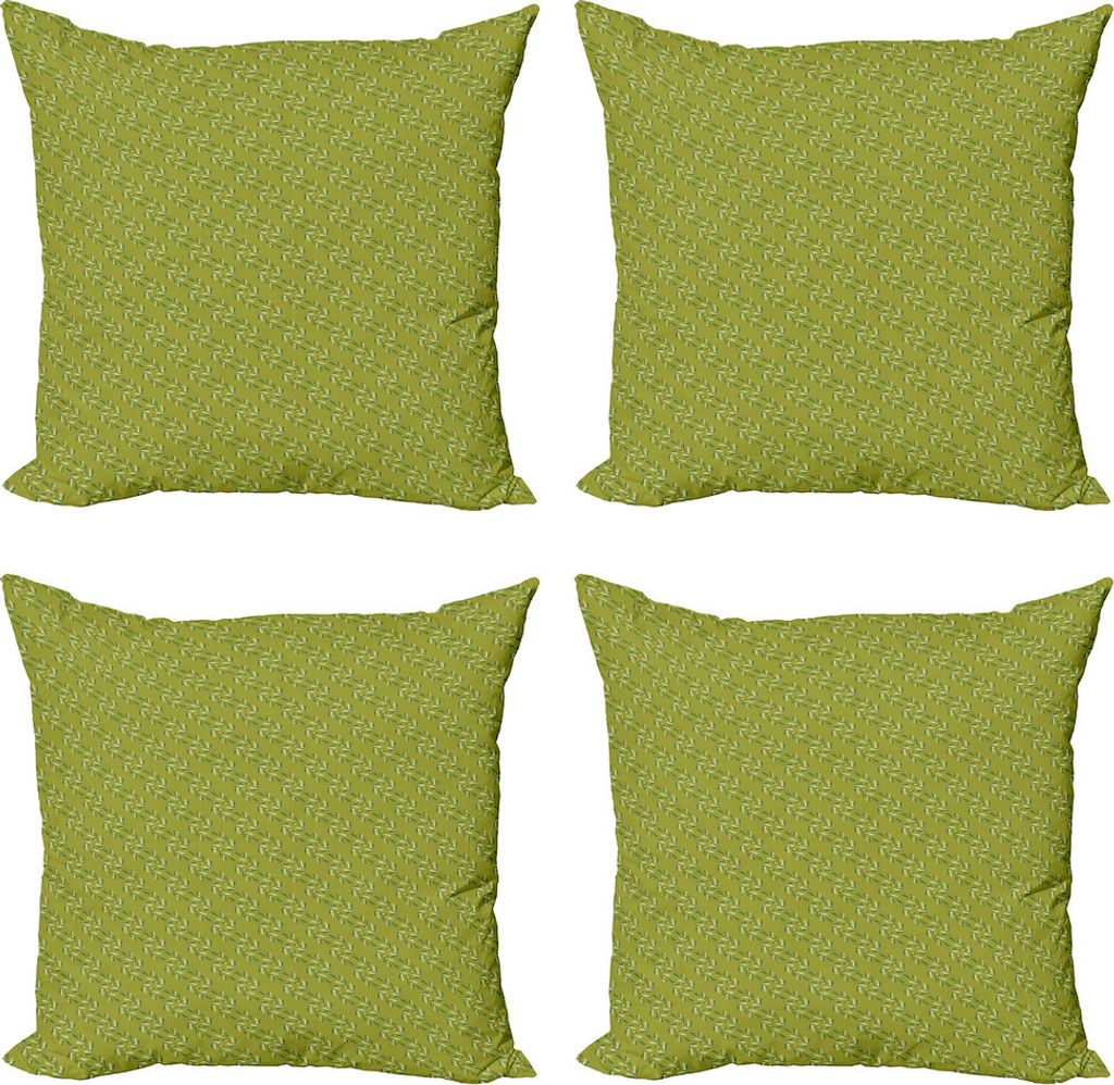 ABAKUHAUS Olive Kissenbezug Set (4 Stück), Vegetation Blätter Budding, Moderner Doppelseitiger Digitaldruck, 45 cm x 45 cm, Olivgrün Pastellgrün