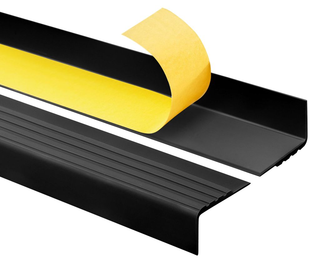 Treppenkantenprofil Selbstklebend 30x27 mm, Treppenprofil PVC für Treppenstufen, Treppenkantenschutz mit Rillen, Antirutsch, RM, schwarz, 70 cm -...