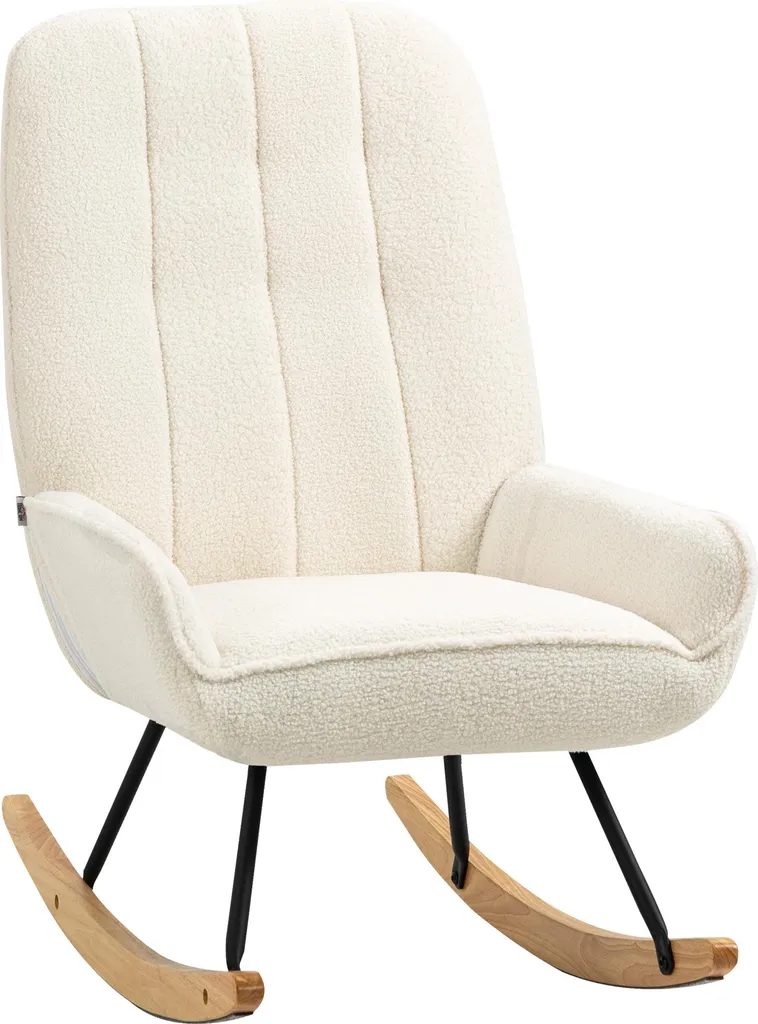 Fauteuil à bascule sherpa blanc crème 150 kg, assise confort premium