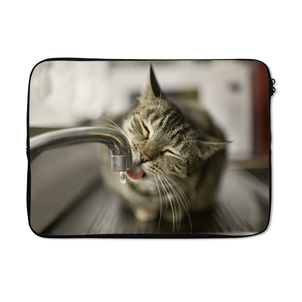 MuchoWow Laptop Hülle 14 ZollKatze - Wasserhahn - Getränk Laptoptasche - Laptoptasche - Stoßsicher - Schutzhaube