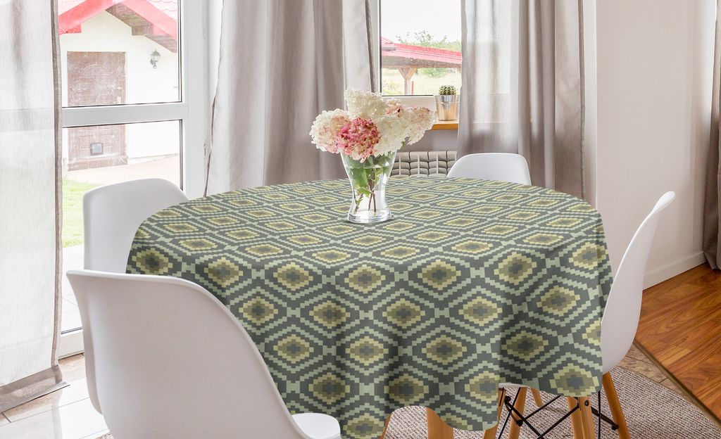 ABAKUHAUS Boho Runde Tischdecke, Peruanische Ethnische Folk-Design, Kreis Tischdecke Abdeckung für Esszimmer Küche Dekoration, 150 cm, Hellgrün ...