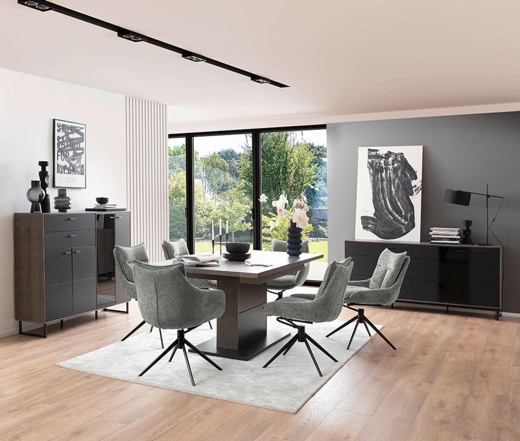 Esszimmer Set mit Ausziehtisch in schwarz mit Eiche VARAZZE-05 modern 3-teilig