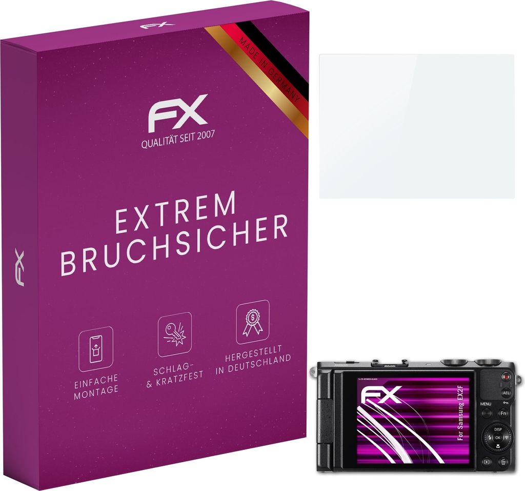 atFoliX FX-Hybrid-Glass Displayfolie kompatibel mit Samsung EX2F Glasfolie