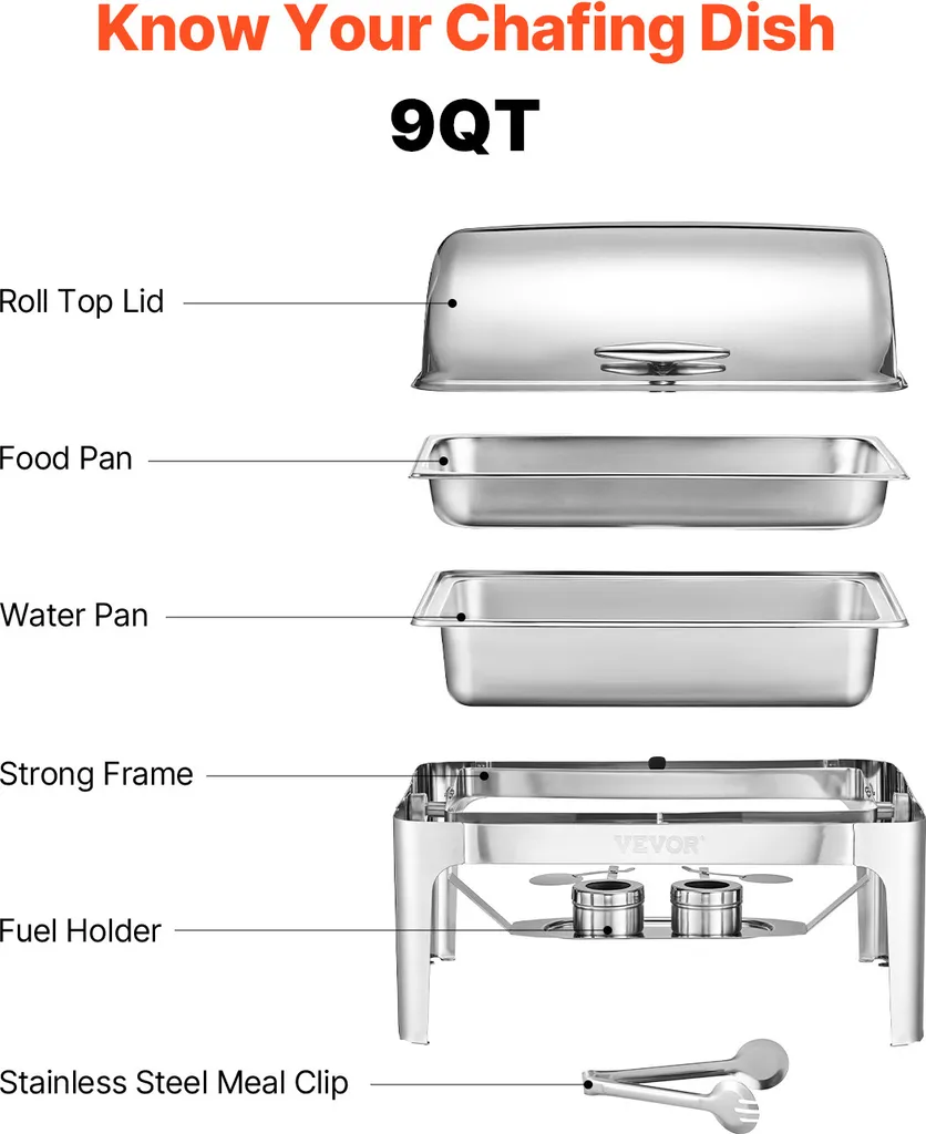 Chauffe-plat professionnel de buffet inox argenté avec couvercle - 6