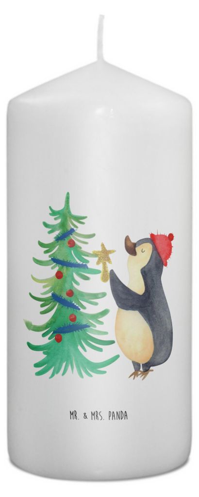 Mr. & Mrs. Panda Kerze Pinguin Weihnachtsbaum 15 x 7 cm - Weiß - Geschenk, Winter, Stumpenkerze, Erinnerungskerze, Erinnerungslicht, Weihnachten, ...