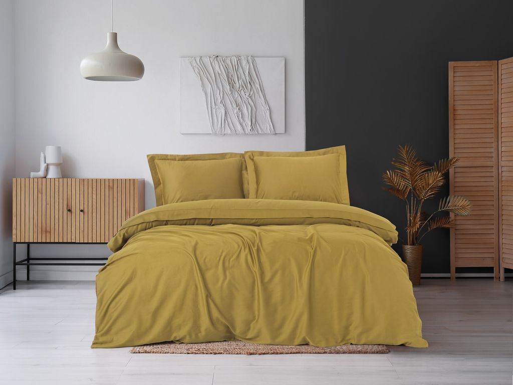 L'Essentiel Linge de Maison, Elegant - Mustard, Satin-Bettbezug-Set für Einzelbetten (DE), Senf, 100 % Baumwollsatin, 135 x 135 cm