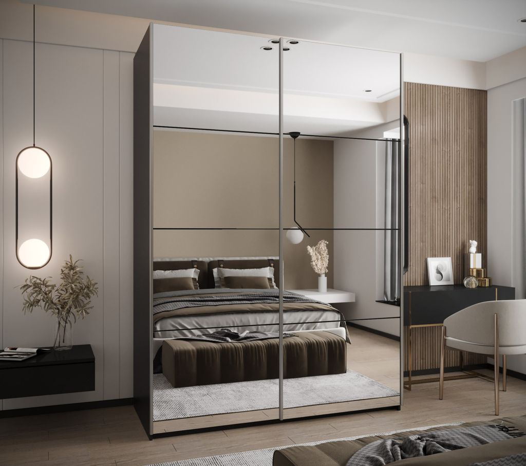 Zweitüriger Kleiderschrank SAMARA 2 – 180 cm, schwarz/silber