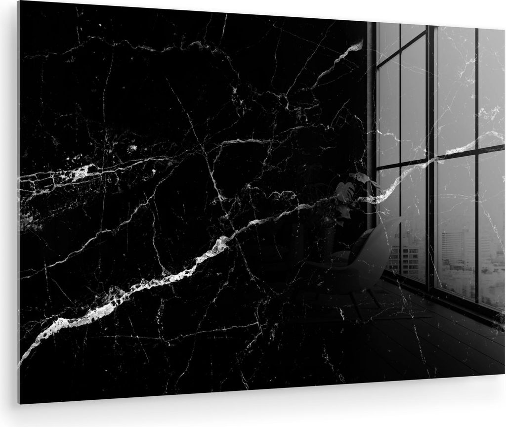 MuchoWow Glasbilder - Bilder auf Wandbild - Foto auf Glas Marmoroptik - Schwarz - Luxus 90x60 cm Wanddekoration aus Glas - Acrylglasbild - Acrylbil...