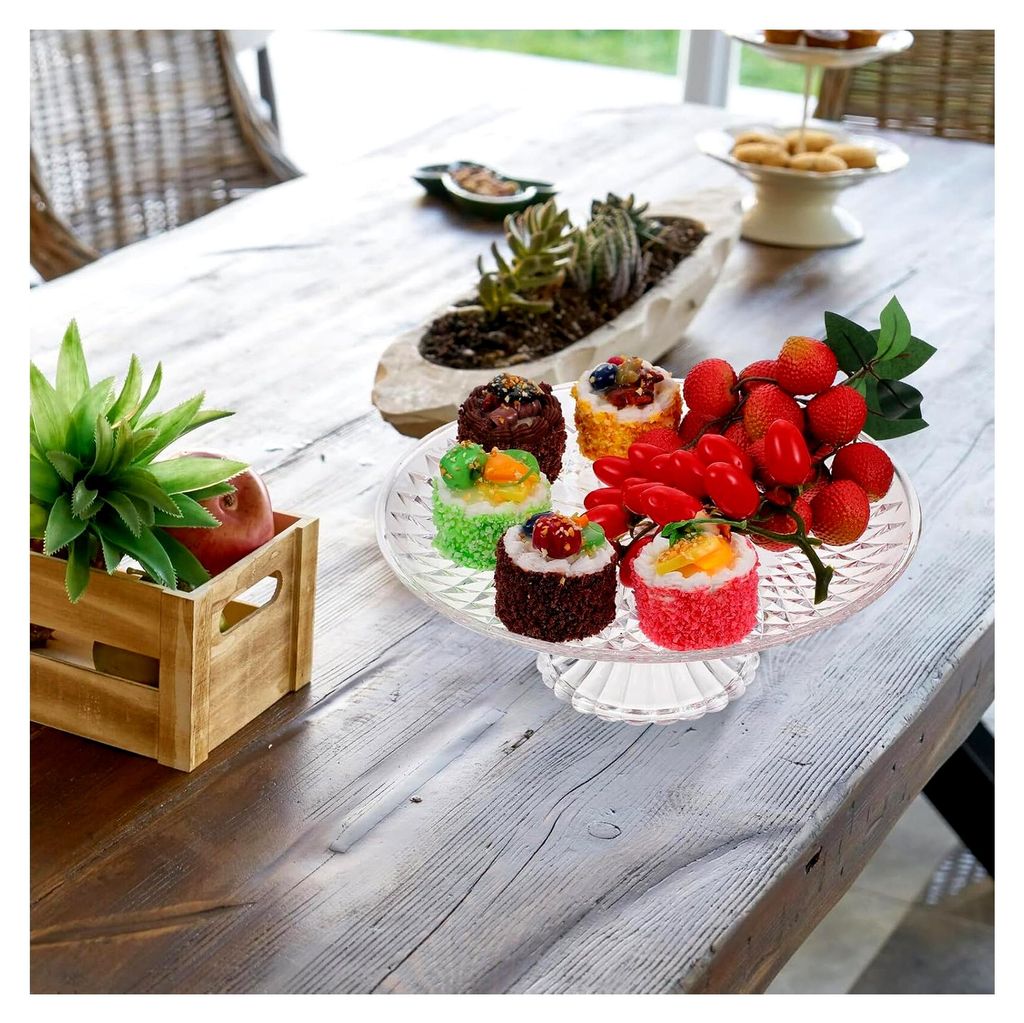 Transparente Servierplatte aus Acryl 30 cm für Kuchen, Snacks und Buffets, wiederverwendbar