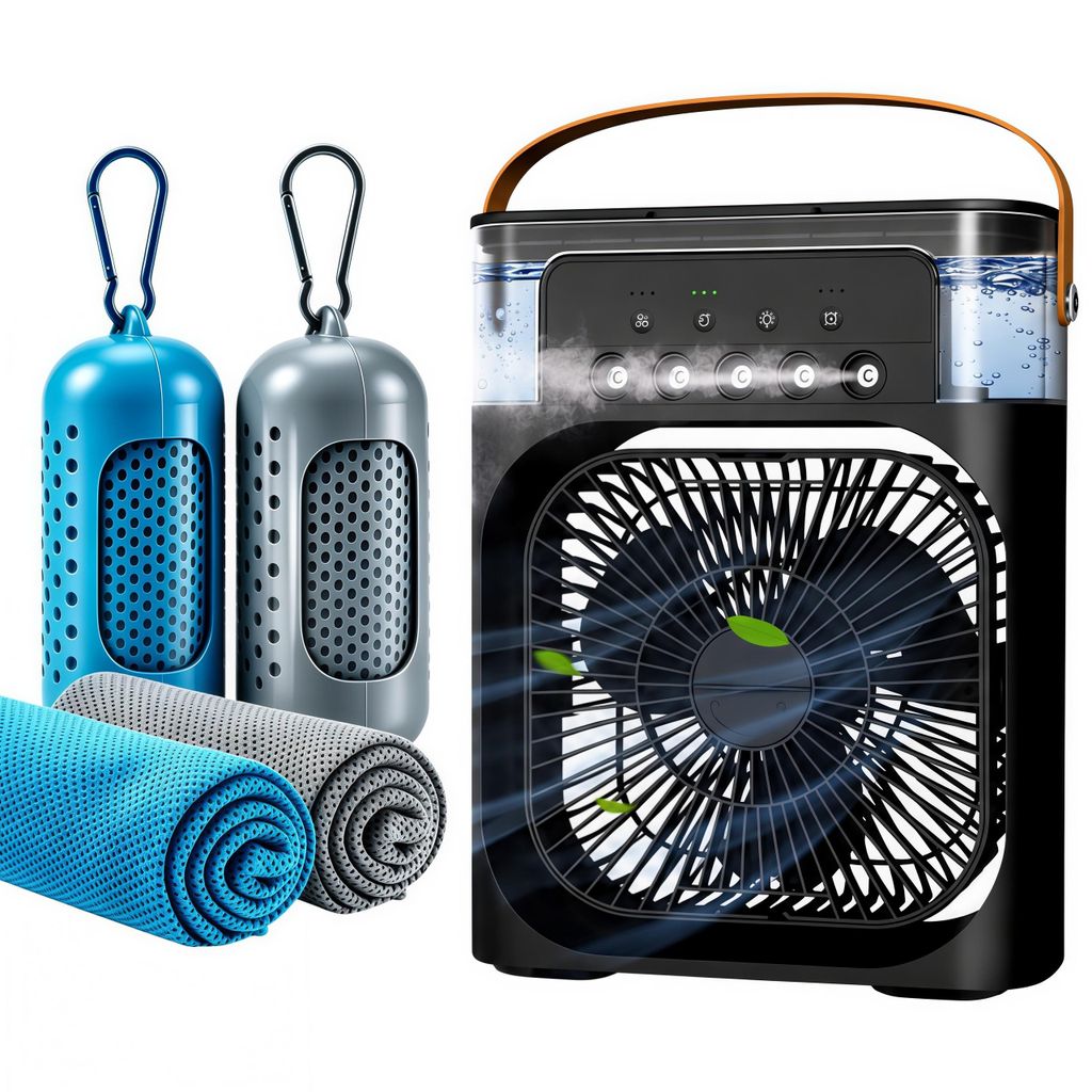 Tragbare Standventilatoren mit Kühlhandtuch Set,3 Produktbild 