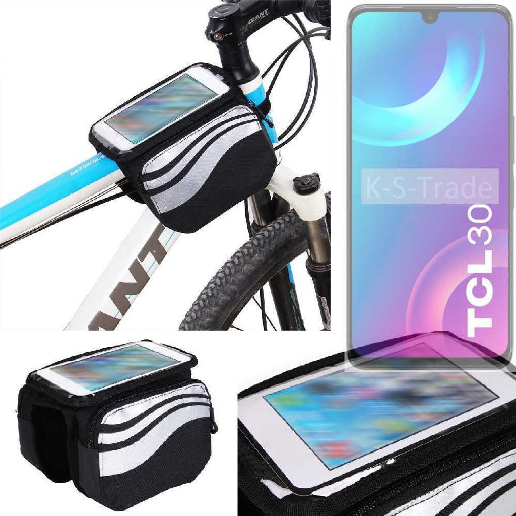 K-S-Trade Rahmentasche Fahrrad-Halterung kompatibel mit TCL 30 Rahmenhalterung Fahrrad Handyhalterung Fahrradtasche Handy Smartphone Halterung Bike