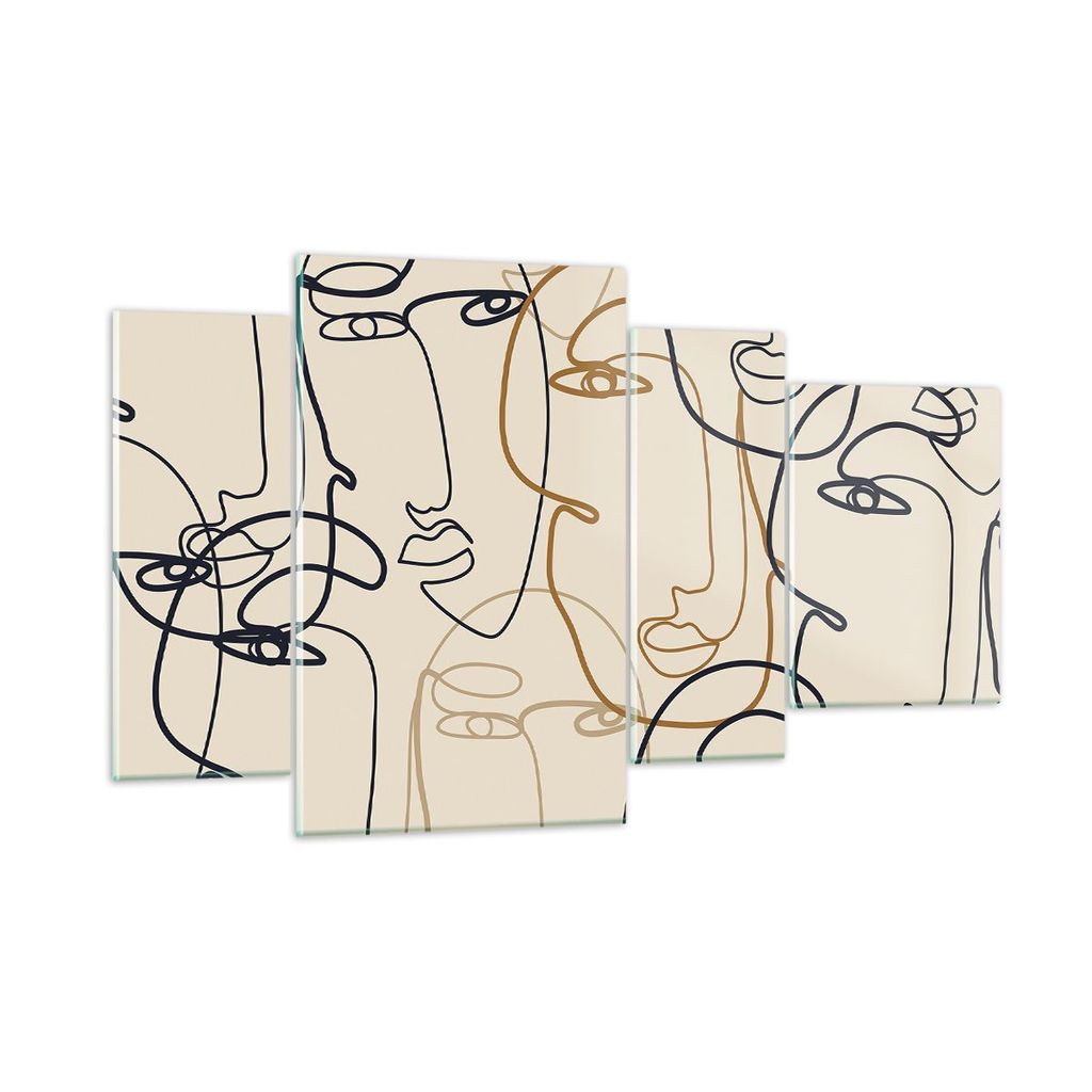 Bilder auf glas - 4 Teile - Frau Gesicht Linie - 120x70cm - Glasbilder - Wandbilder - Bilder - zum Aufhängen bereit - Wanddekoration aus Glas - Gl...