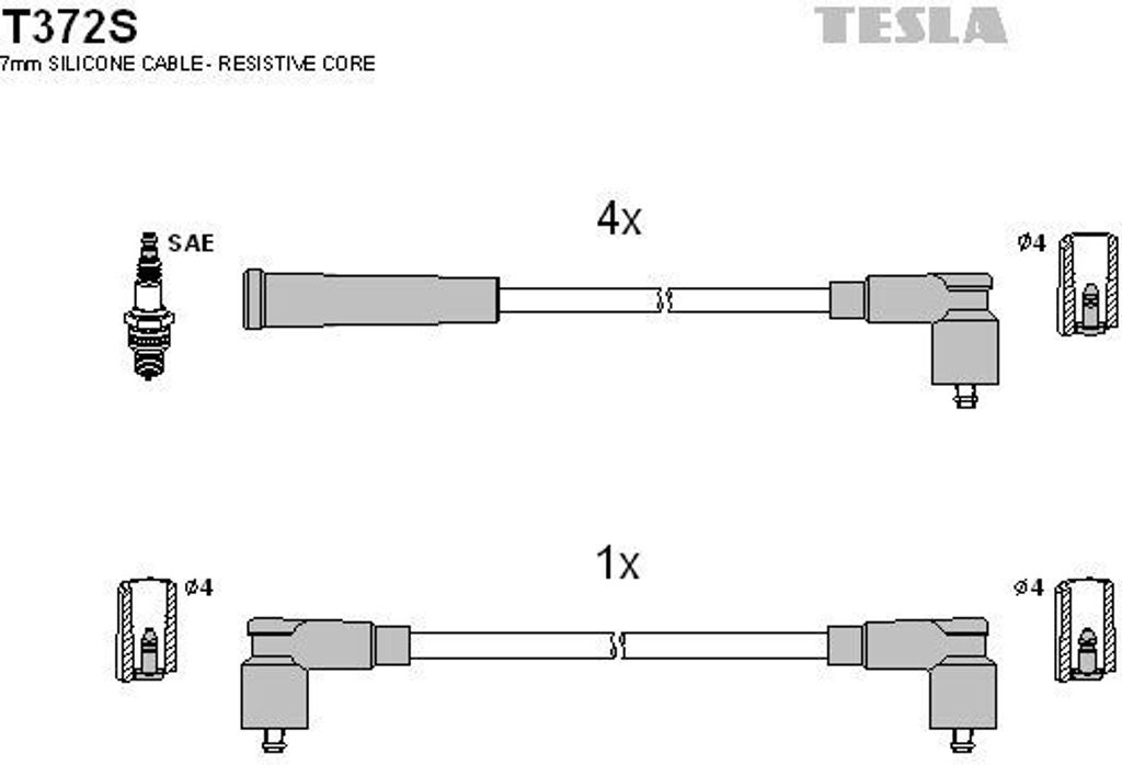 TESLA T372S Zündkabelsatz Zündleitungssatz für SKODA Felicia I Pickup (6UF, 6U7) FELICIA I (6U1) FELICIA I Kombi (6U5)