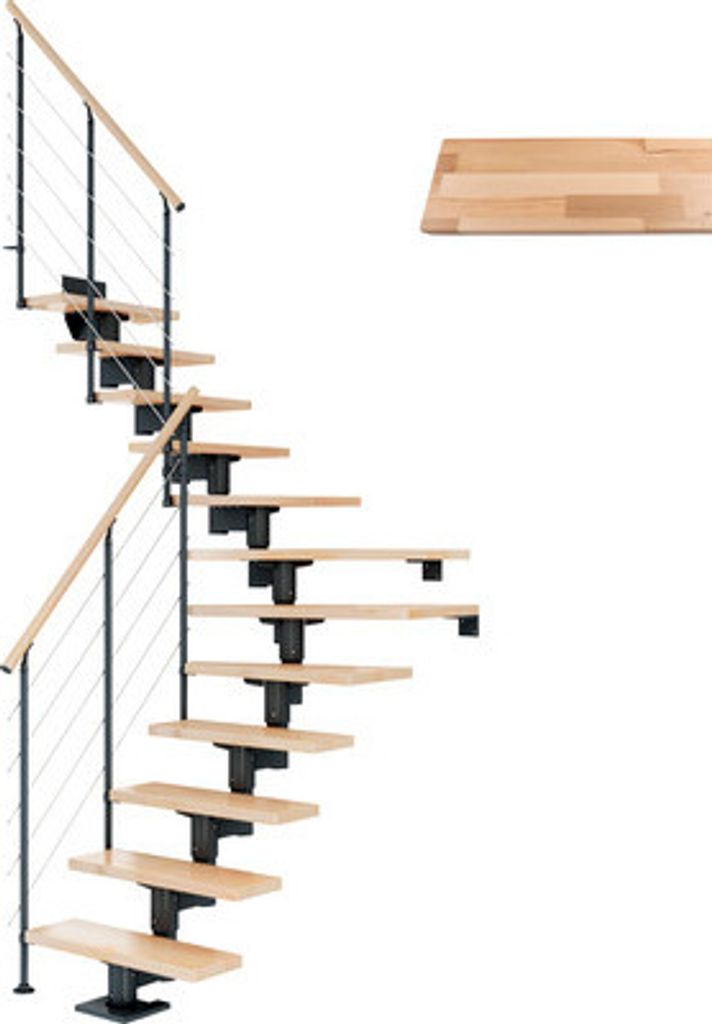 Pertura Mittelholmtreppe Chiron Buche Leimholz Anthrazit 1/4 gewendelt unten links/rechts 75 cm 11 Stufen / 12 Steigunge