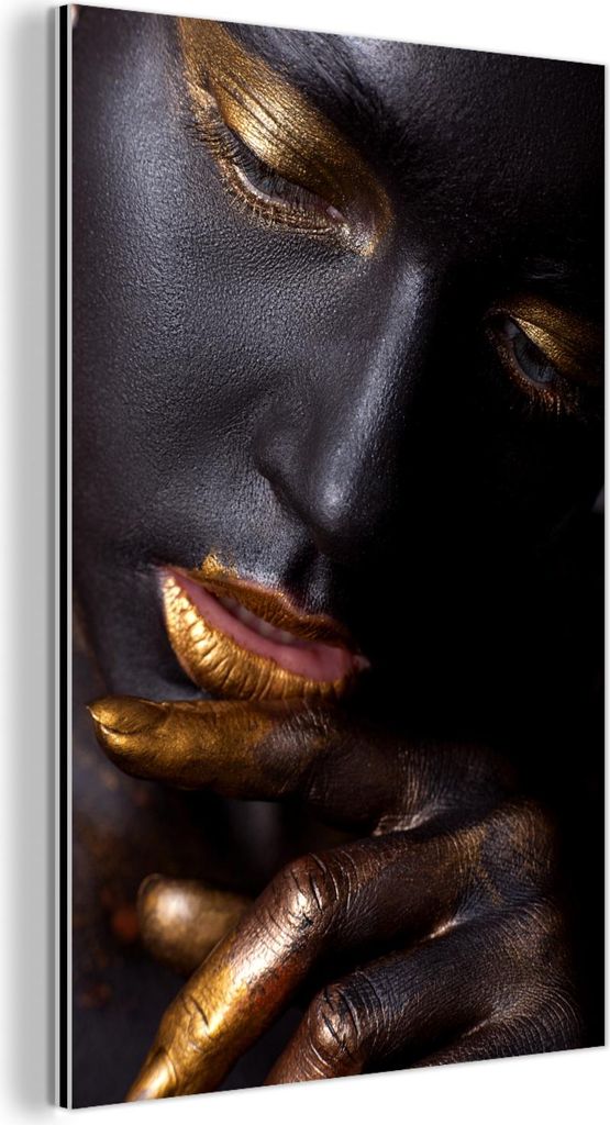 MuchoWow Wanddekoration Metall Metallbild Wandkunst 80x120 cm Frau - Gold - Schwarz MuchoWow Aluminium Gemälde - Bilder