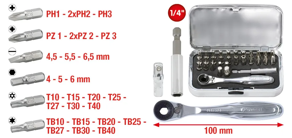 Coffret d'embouts de précision 1/4' KS Tools CHROMEplus 31 unités - 2