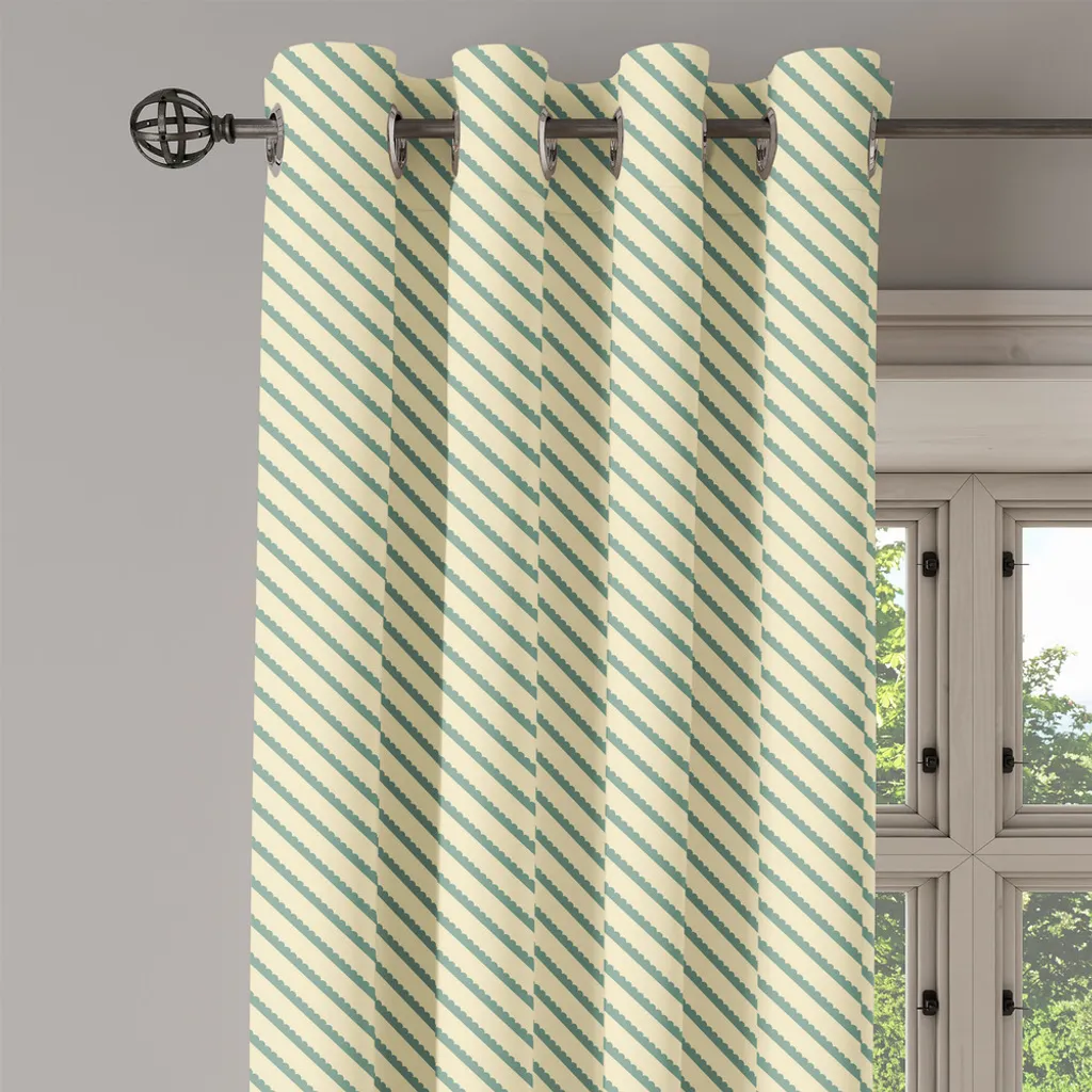 Paire de rideaux décoratifs vintage à rayures géométriques Vert