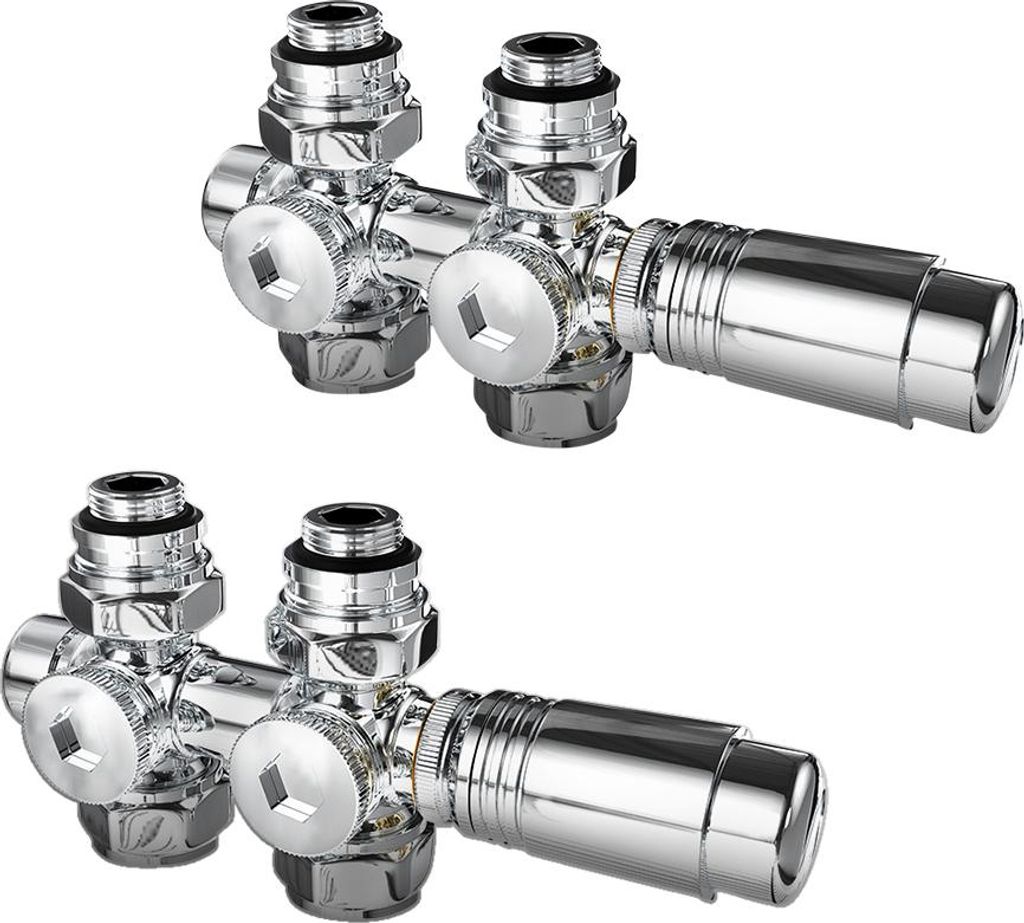 Heilmetz Ventil-Armaturen Anschlussarmatur inkl. Thermostat M30x1.5mm, für Heizkörper, Universal Eck- und Durchgangsform Chrom φ16*G1/2 (2 Stück)