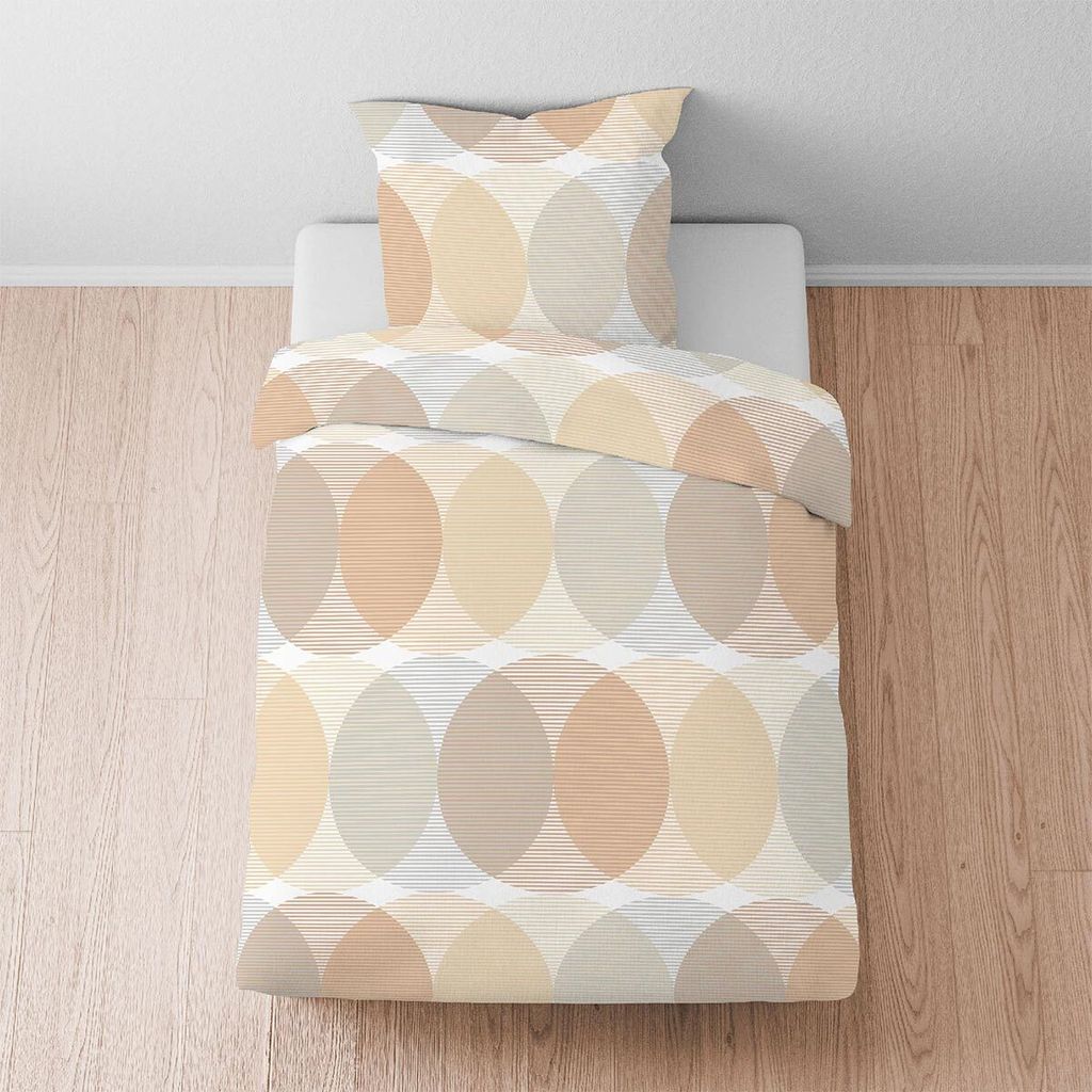 Biberna Lyocell Lyocell Bettwäsche Kreise gold 135x200 cm + 80x80 cm