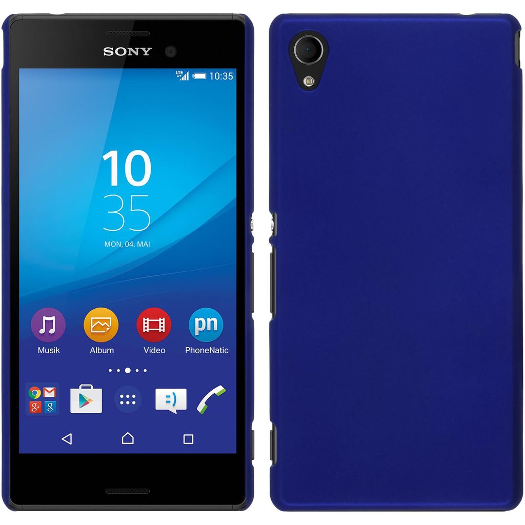 PhoneNatic Case kompatibel mit Sony Xperia M4 Aqua - Hülle blau gummiert Hard-case + 2 Schutzfolien