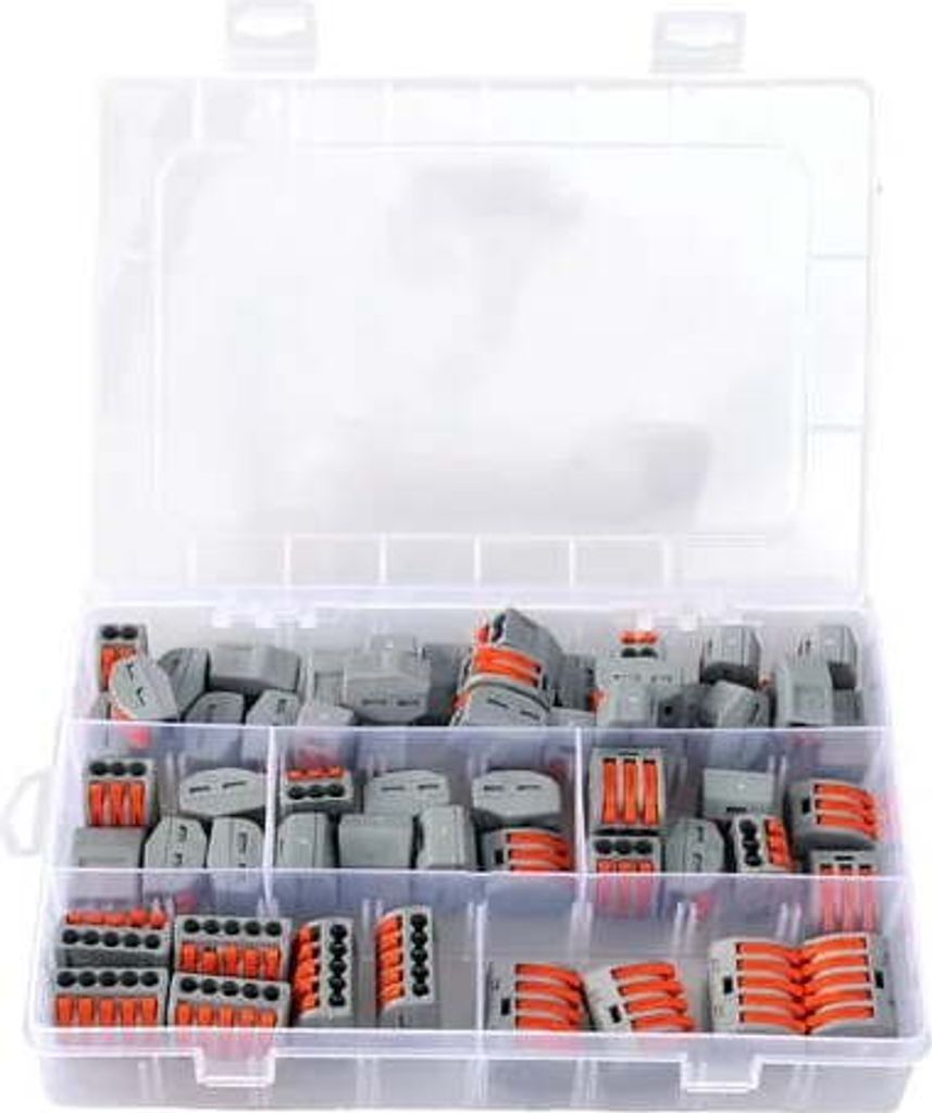 Wago 221 Hebelmuttern, 36-teiliges Sortiment kompakter Spleißkabelverbinder. Enthält (16X) 221-412, (12X) 221-413, (8X) 221-415