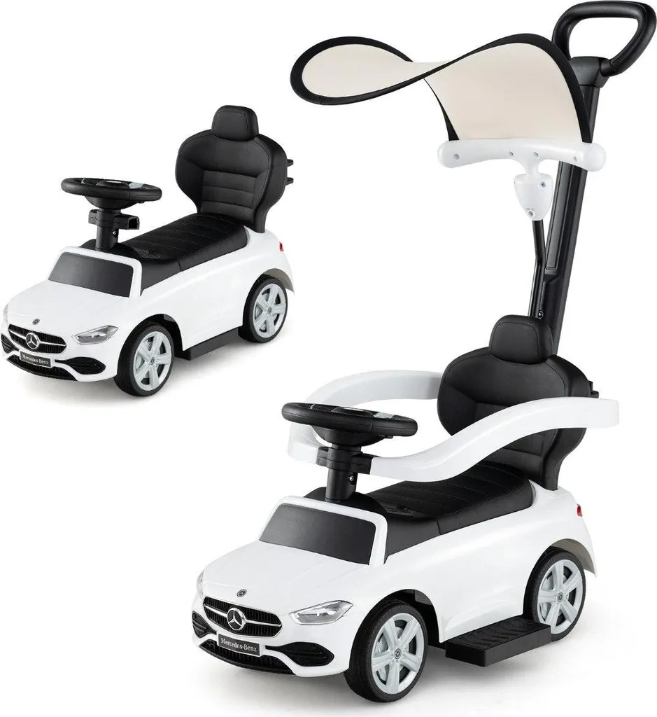 Porteur Bébé 3 en 1 Mercedes-Benz avec Canne et Protections Blanc