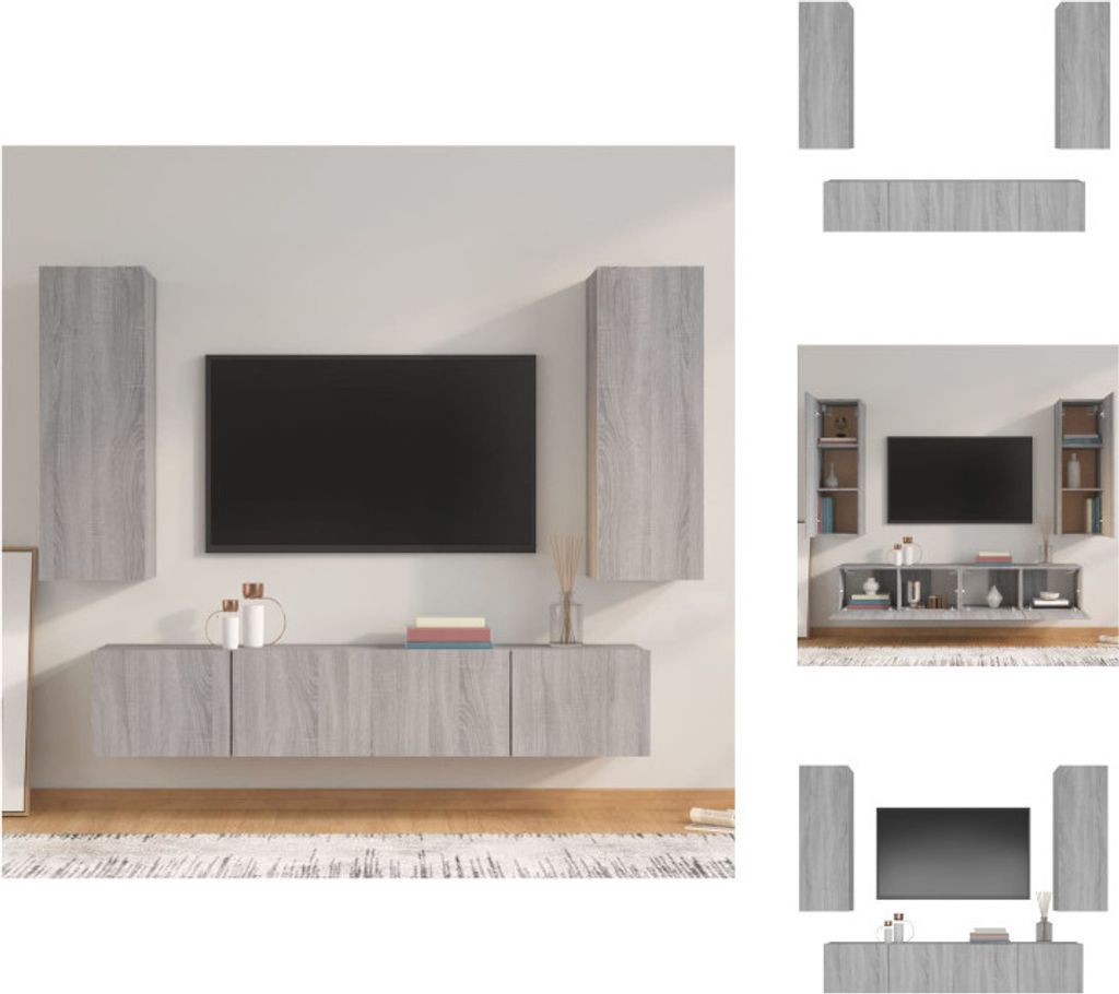 vidaXL 4-tlg. TV-Schrank-Set Grau Sonoma Holzwerkstoff - TV-Möbel