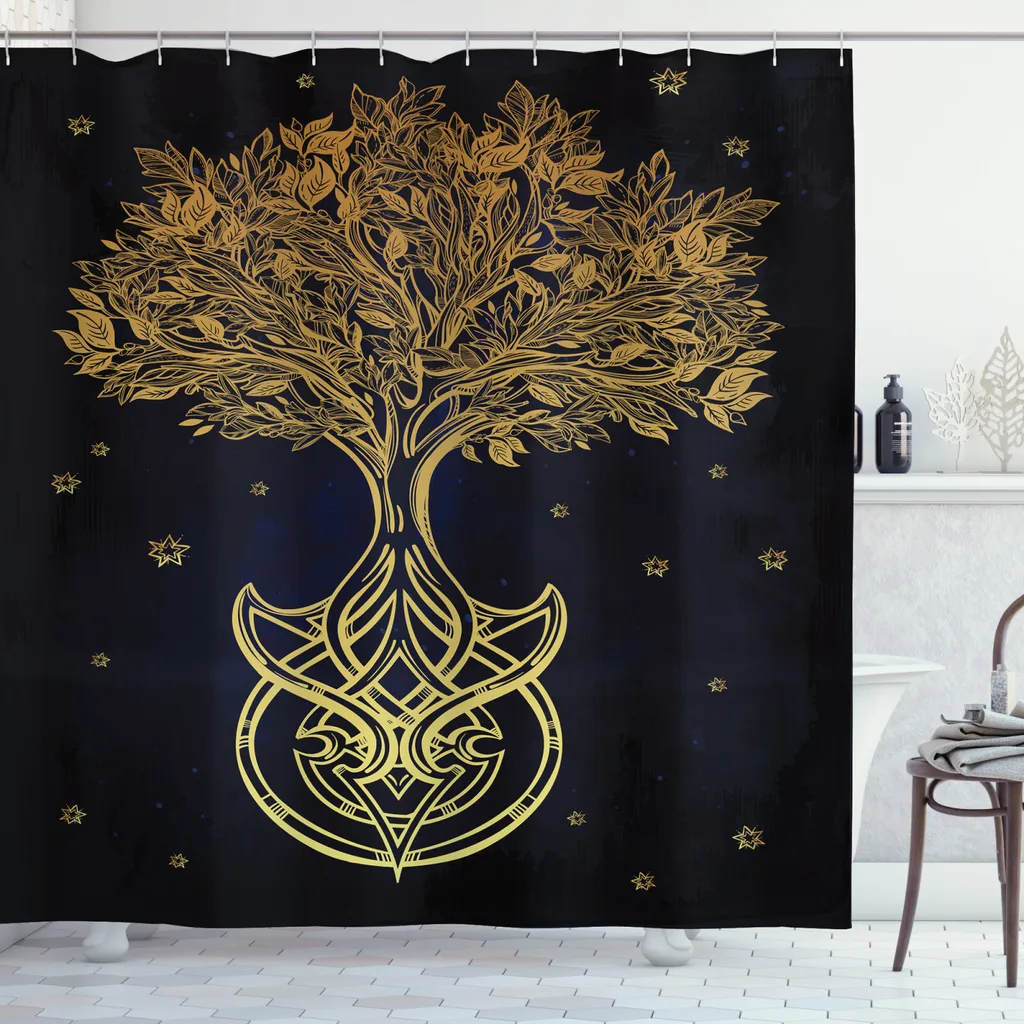 Tenda Doccia Antimuffa ABAKUHAUS 175x180 | Tessuto Lavabile Blu Giallo