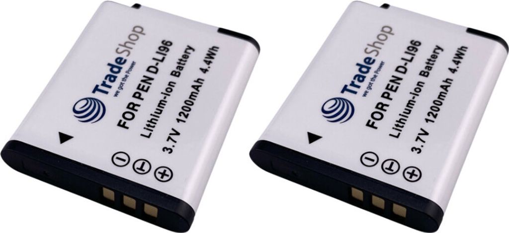 2x Trade-Shop Li-Ion Akku 3,7V / 1200mAh kompatibel mit Pentax WG-1000 Digitalkamera ersetzt D-LI96 / Kamera-Zubehör Battery