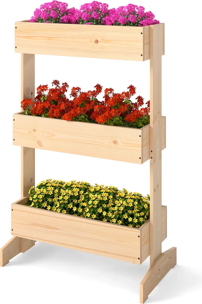 COSTWAY Bac à fleurs vertical 3 étages en bois de sapin 69x39x109cm