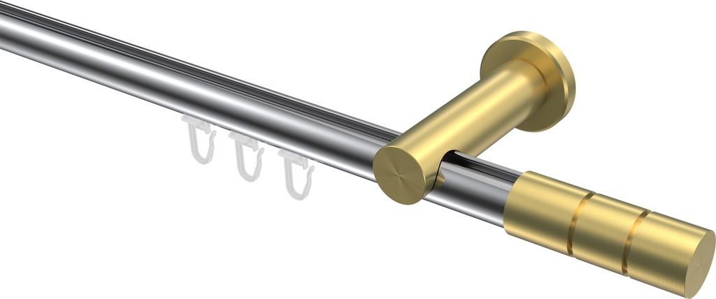 Interdeco Innenlaufstange / Gardinenstange mit Innenlauf Chrom / Messing-Optik, Typ Platon Elanto (Rillenzylinder), 20 mm Ø 1-läufig, 160 cm