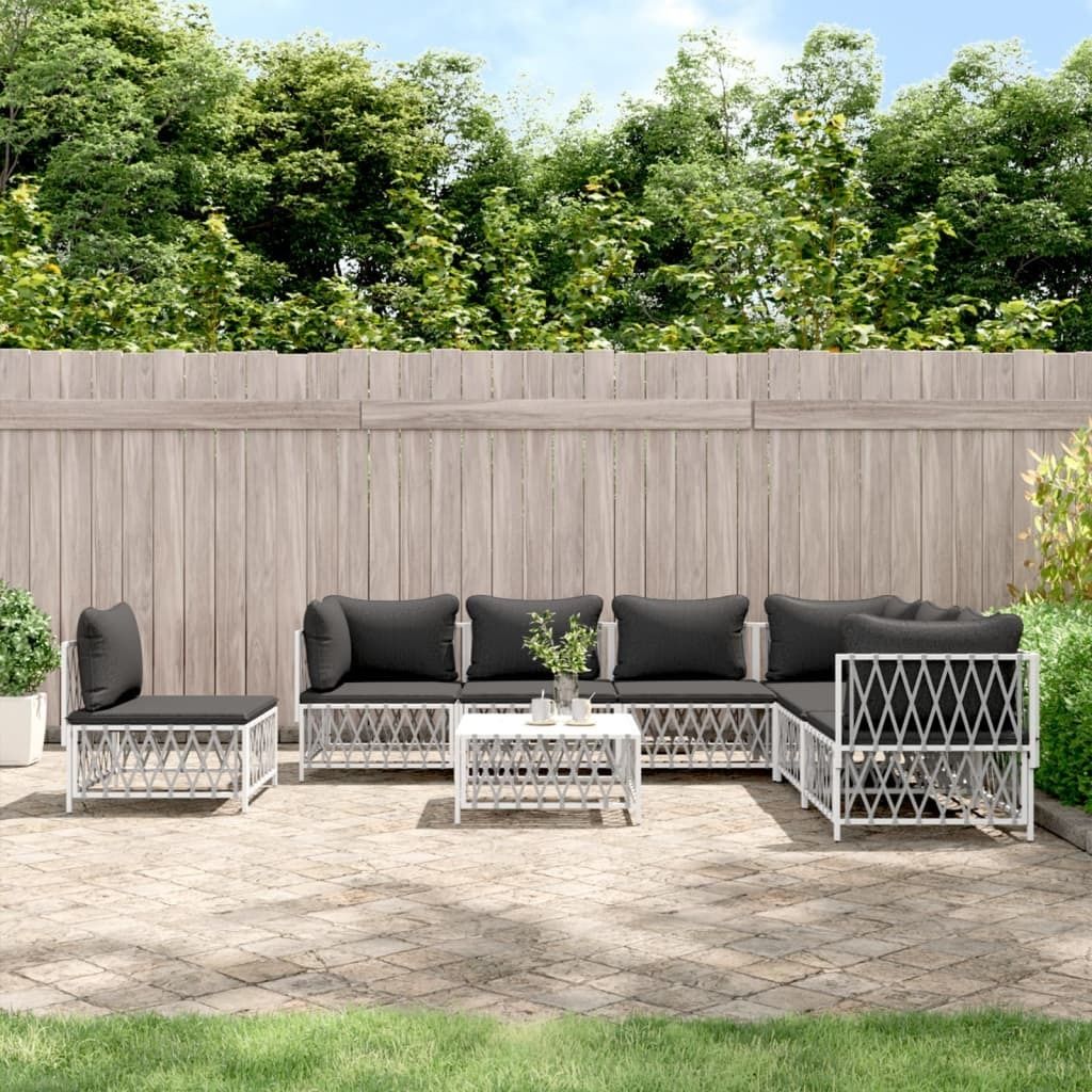 The Living Store 8-tlg. Garten-Lounge-Set mit Kissen Weiß Stahl